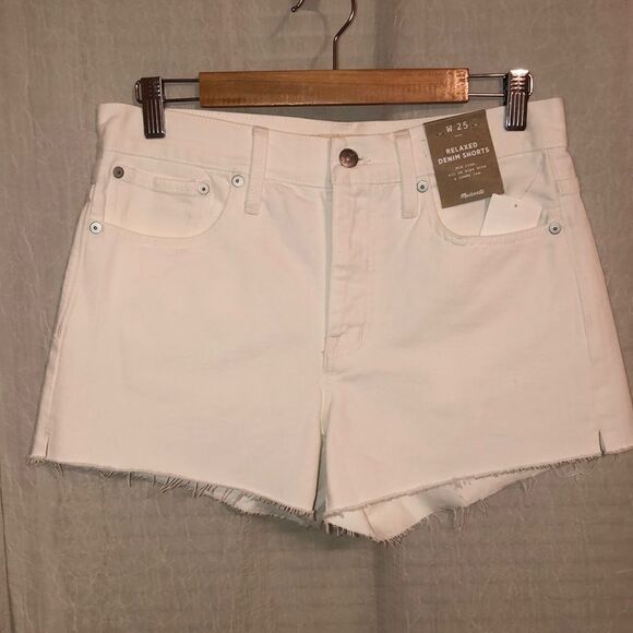 Madewell 25 Relaxed Mid Rise Raw Hem White Denim Shorts - Picture 6 of 14